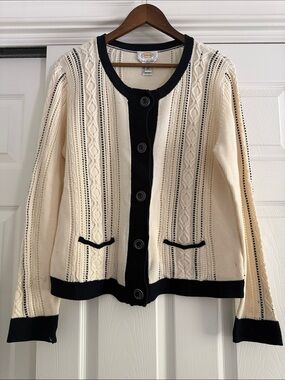 Talbots Cream Cardigan with Navy Trim